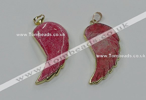 CGP3494 22*45mm - 25*50mm wing-shaped fossil coral pendants