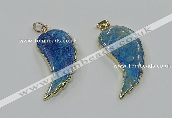 CGP3495 22*45mm - 25*50mm wing-shaped fossil coral pendants