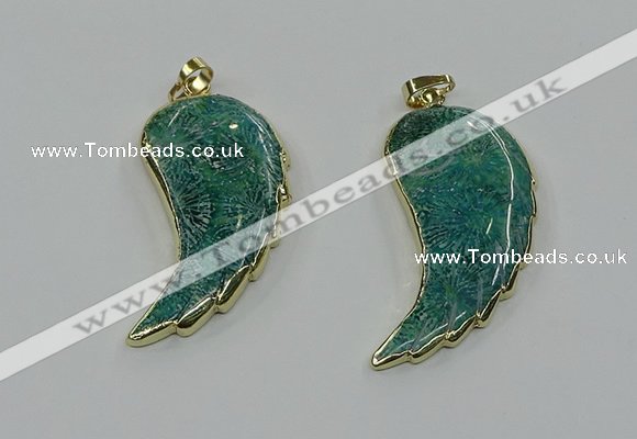 CGP3496 22*45mm - 25*50mm wing-shaped fossil coral pendants