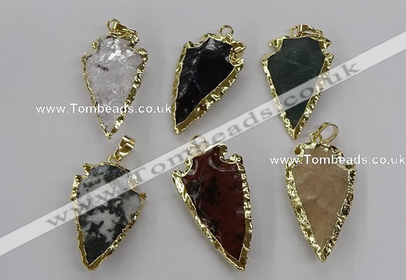 CGP3508 20*30mm - 22*40mm arrowhead mixed gemstone pendants