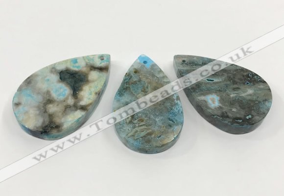 CGP3560 30*50mm - 35*55mm flat teardrop ocean agate slab pendants