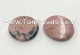 CGP3624 48mm - 51mm flat round rhodochrosite gemstone pendants