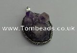 CGP365 30*40mm - 35*45mm freeform crystal glass & amethyst pendants