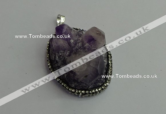 CGP365 30*40mm - 35*45mm freeform crystal glass & amethyst pendants