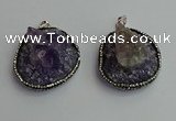 CGP366 30*40mm - 35*45mm freeform crystal glass & amethyst pendants