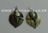 CGP386 35*50mm carved leaf shell pearl & pearl pendants wholesale