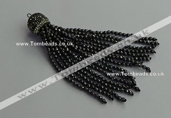 CGP682 3mm faceted round handmade hematite beaded tassel pendants