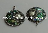CGP710 45mm flat round abalone shell & shell pearl pendants