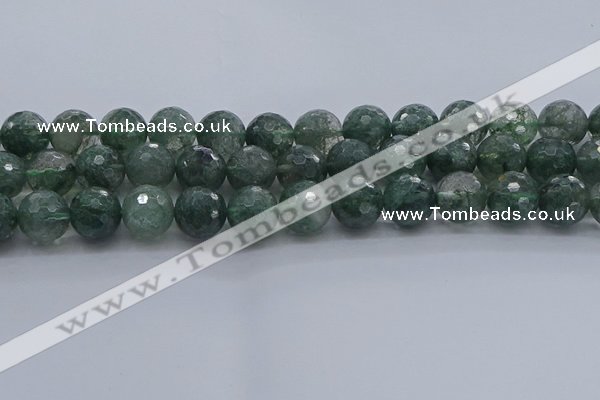 CGQ525 15.5 inches 14mm faceted round imitation green phantom quartz beads