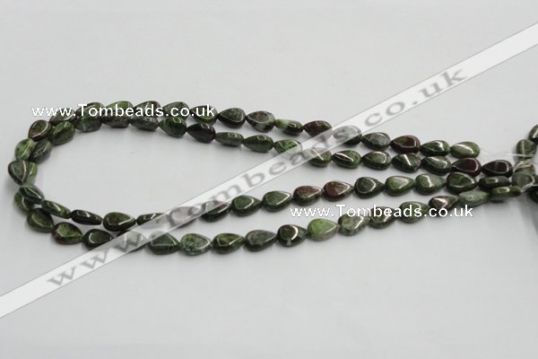 CGR08 16 inches 8*12mm flat teardrop green rain forest stone beads