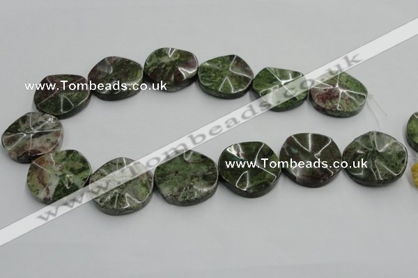 CGR21 16 inches 30mm wavy coin green rain forest stone beads wholesale