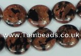 CGS209 15.5 inches 16mm flat round blue & brown goldstone beads wholesale