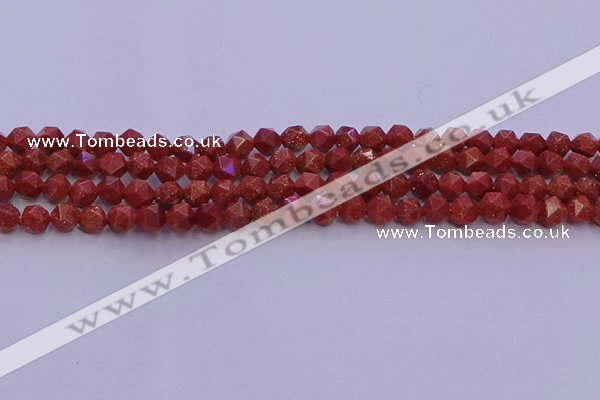 CGS451 15.5 inches 6mm faceted nuggets goldstone beads wholesale