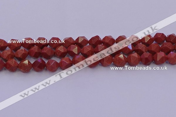 CGS453 15.5 inches 10mm faceted nuggets goldstone beads wholesale