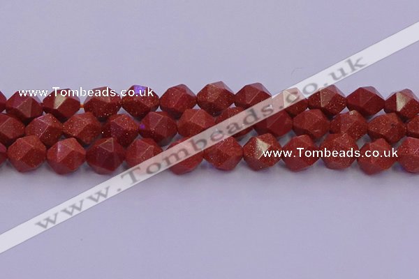 CGS454 15.5 inches 12mm faceted nuggets goldstone beads wholesale