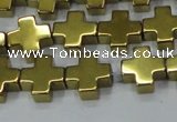 CHE1008 15.5 inches 10*10mm cross plated hematite beads wholesale