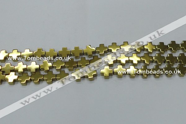 CHE1008 15.5 inches 10*10mm cross plated hematite beads wholesale