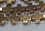 CHE1009 15.5 inches 10*10mm cross plated hematite beads wholesale