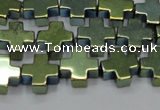 CHE1010 15.5 inches 10*10mm cross plated hematite beads wholesale