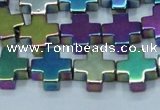 CHE1011 15.5 inches 10*10mm cross plated hematite beads wholesale