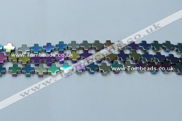 CHE1011 15.5 inches 10*10mm cross plated hematite beads wholesale