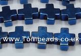 CHE1012 15.5 inches 10*10mm cross plated hematite beads wholesale