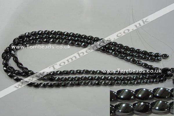 CHE160 15.5 inches 5*8mm twisted rice hematite beads