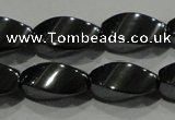 CHE162 15.5 inches 7*14mm twisted rice hematite beads