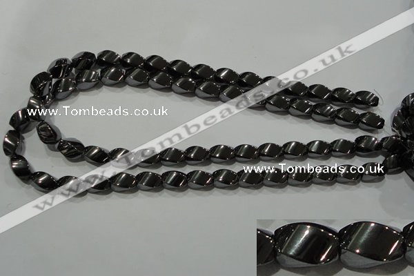 CHE163 15.5 inches 8*12mm twisted rice hematite beads