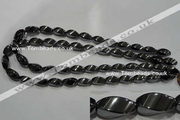 CHE164 15.5 inches 8*16mm twisted rice hematite beads