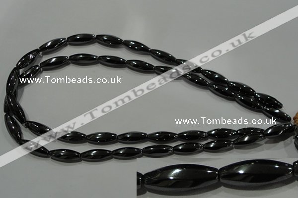 CHE168 15.5 inches 7*20mm faceted & twisted rice hematite beads