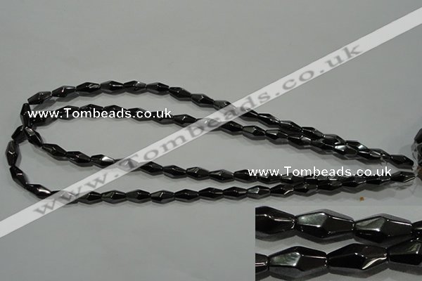 CHE220 15.5 inches 6*12mm faceted rice hematite beads wholesale