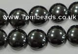 CHE274 15.5 inches 14mm flat round hematite beads wholesale