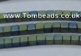 CHE444 15.5 inches 3*3mm cube matte plated hematite beads wholesale
