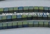 CHE612 15.5 inches 2*2mm cube matte plated hematite beads wholesale