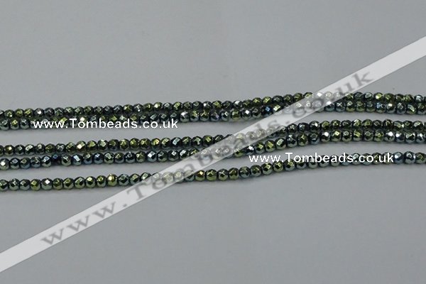 CHE693 15.5 inches 2mm faceted round plated hematite beads