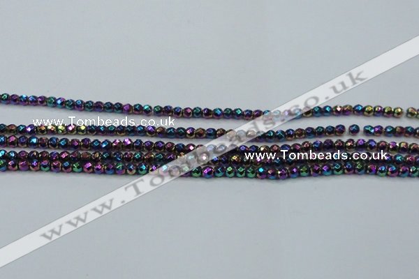 CHE706 15.5 inches 3mm faceted round plated hematite beads