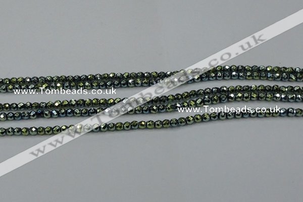 CHE713 15.5 inches 4mm faceted round plated hematite beads