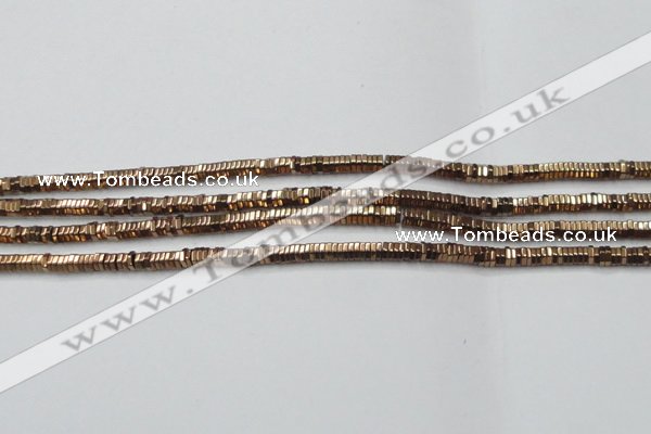 CHE826 15.5 inches 1*2mm hexagon plated hematite beads wholesale