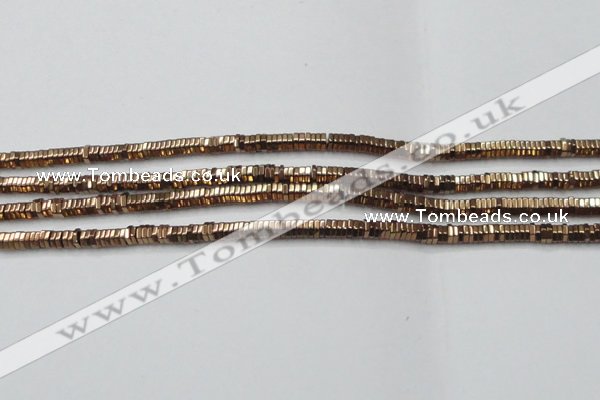 CHE834 15.5 inches 1*3mm hexagon plated hematite beads wholesale