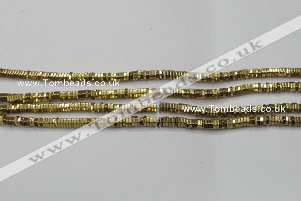 CHE835 15.5 inches 1*3mm hexagon plated hematite beads wholesale