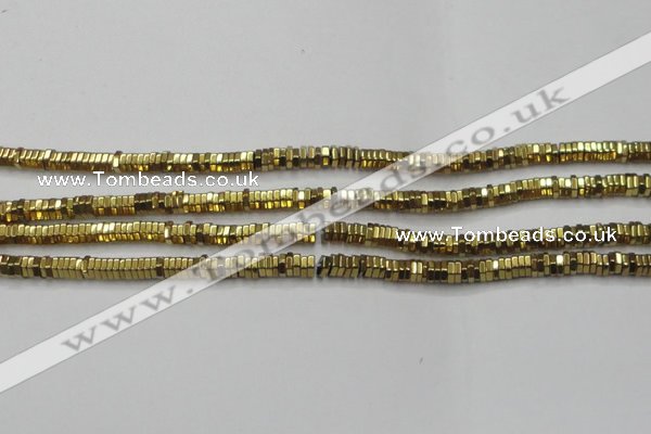 CHE843 15.5 inches 1*4mm hexagon plated hematite beads wholesale