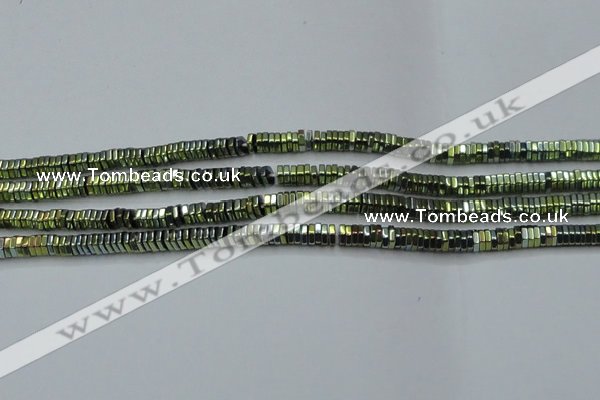 CHE844 15.5 inches 1*4mm hexagon plated hematite beads wholesale