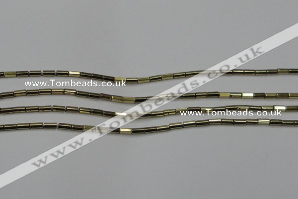 CHE907 15.5 inches 2*4mm faceted tube plated hematite beads wholesale