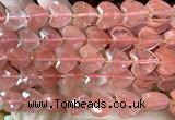 CHG354 15 inches 14mm faceted heart cherry quartz beads