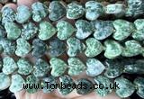 CHG368 15 inches 14mm faceted heart green spot stone beads