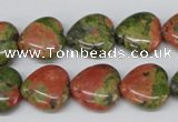 CHG48 15.5 inches 14*14mm heart unakite gemstone beads wholesale