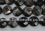 CHS18 15.5 inches 12mm faceted coin natural hypersthene beads