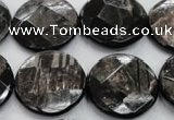 CHS21 15.5 inches 20mm faceted coin natural hypersthene beads