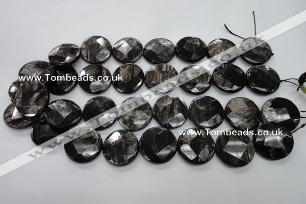 CHS21 15.5 inches 20mm faceted coin natural hypersthene beads